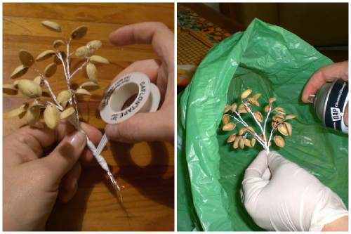 Обматываем ствол фумкой и красим деревце